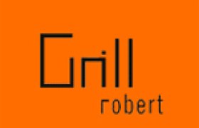 Logo mit dem Text 'Grill robert' auf orangefarbenem Hintergrund.